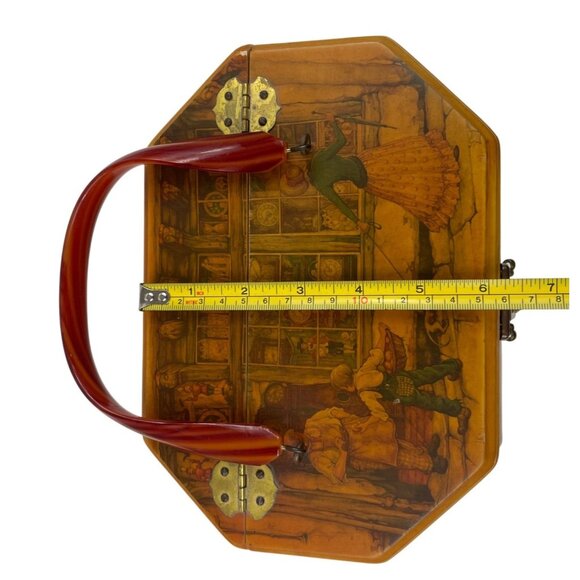 Anton Pieck Scenic Decoupage Wooden Purse With Lucite Handle - Picture 13 of 16